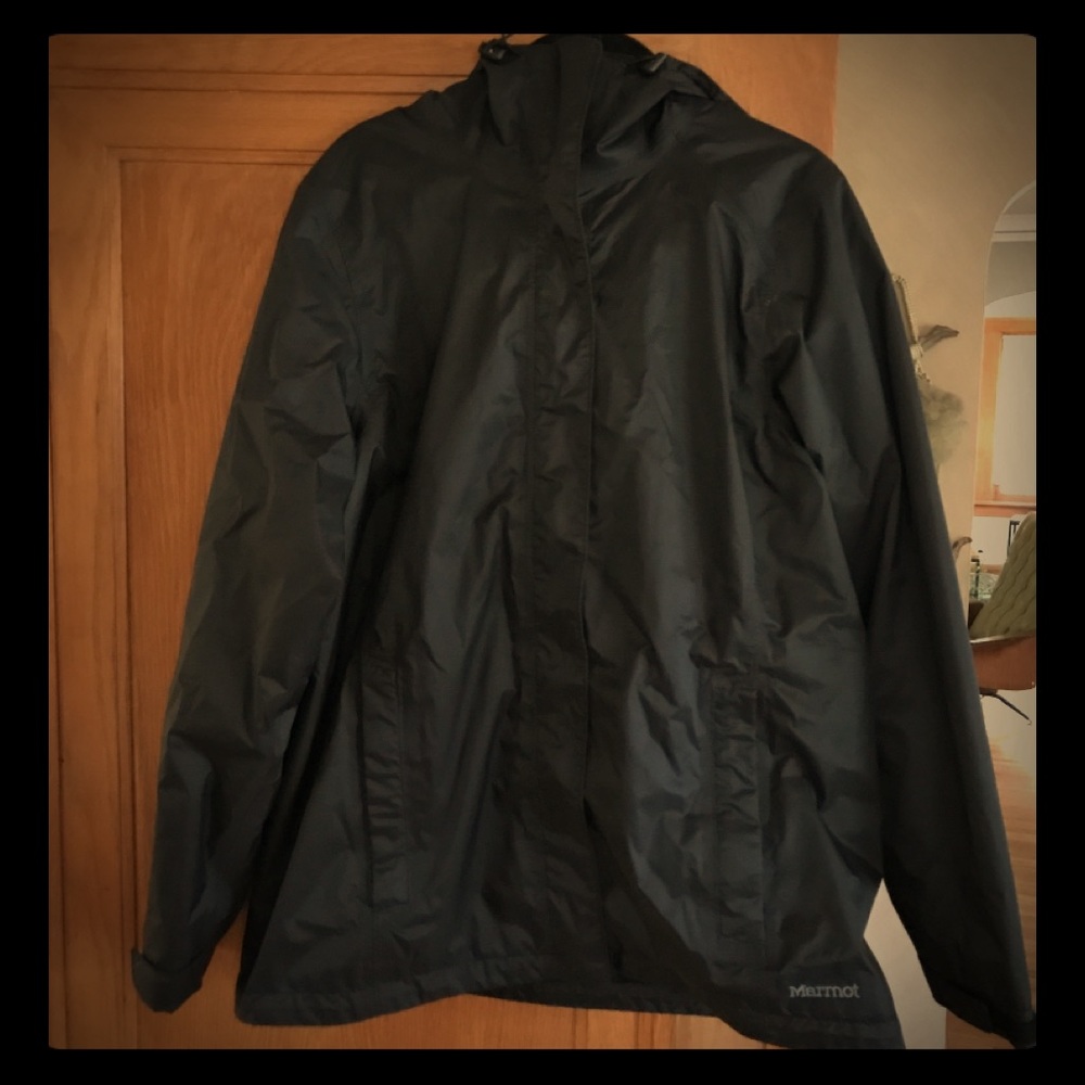 Marmot Black hooded water resistant wind breaker L